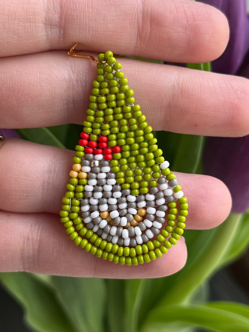 Chicken Beaded Teardrop Earrings - Green - Farm Festival - Picture 2 of 3